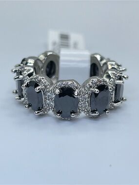 Swarovski Crystal Elements Black White Chunky Bold Eternity Ring Band Size 7